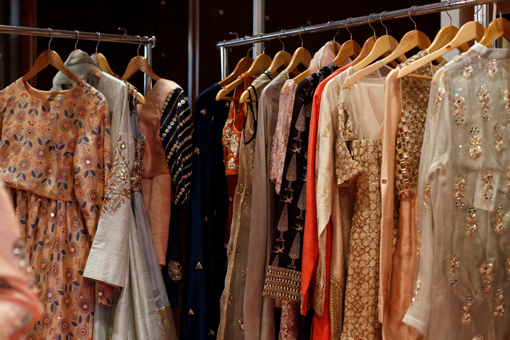 many dresses lined up