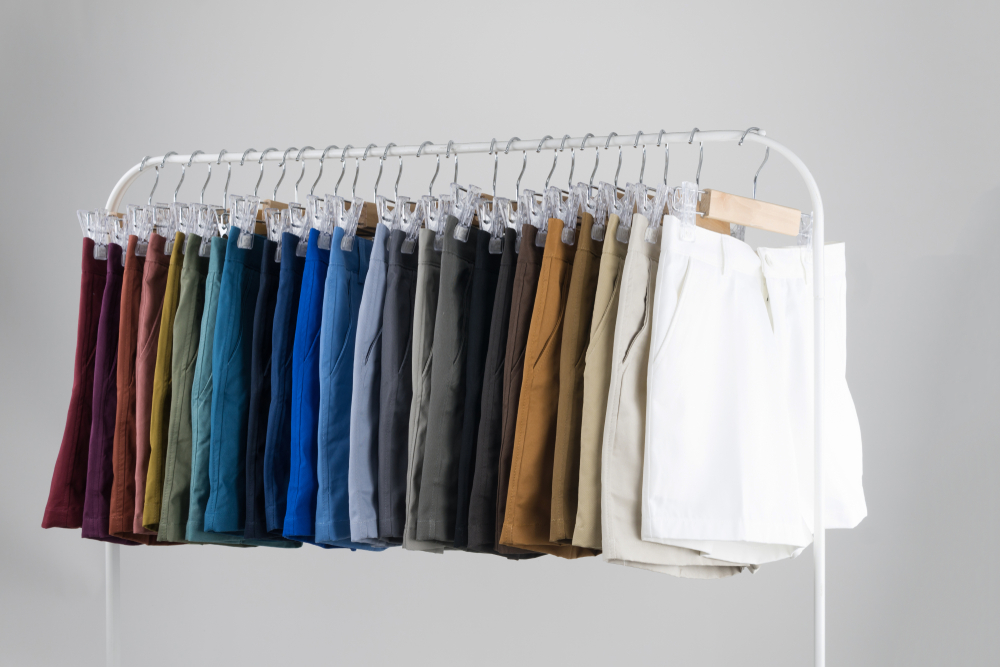 rack of men's shorts